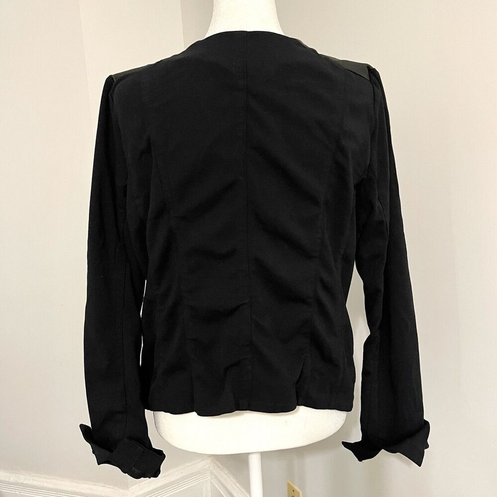 Eileen Fisher Jacket Womens Medium Stretch Viscose Ponte Leather Trim Black - Picture 3 of 10